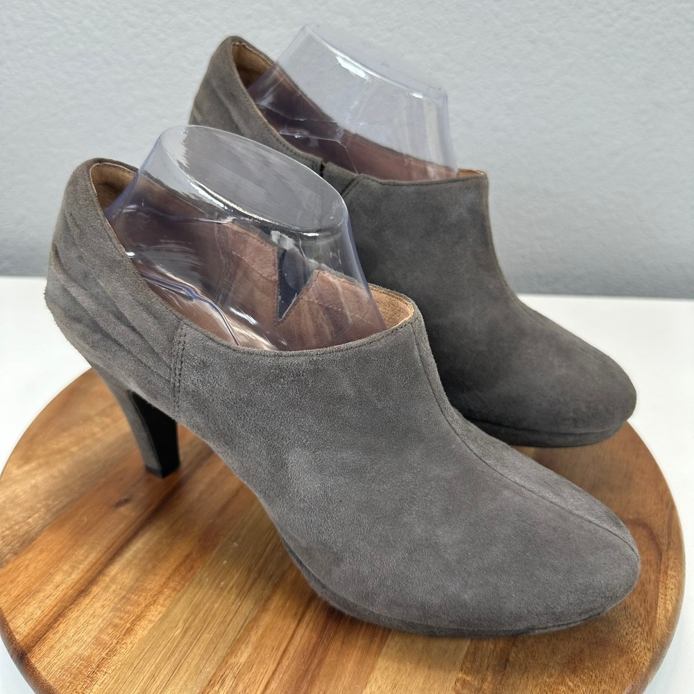 Clarks Indigo Suede Ankle Booties Ruched‎ Leather Heel Boot Shoes Women's 9M